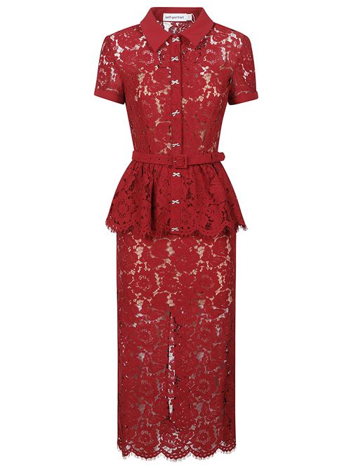 Peplum Midi Dress SELF PORTRAIT | PF25006MBBURGUNDY